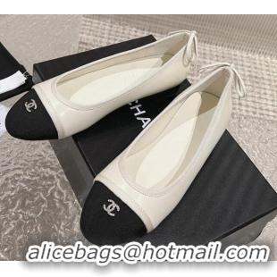 Sumptuous Chanel Calfskin & Grosgrain Ballet Flat with Back Bow White 802060