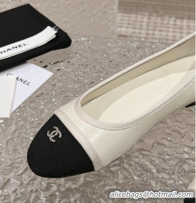 Sumptuous Chanel Calfskin & Grosgrain Ballet Flat with Back Bow White 802060