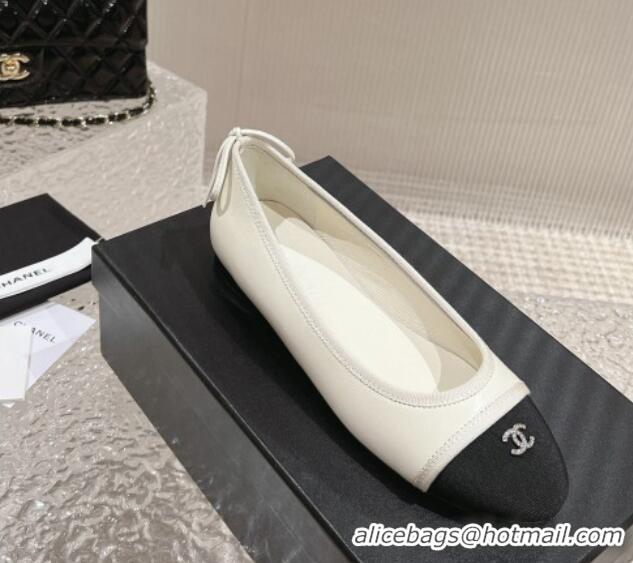 Sumptuous Chanel Calfskin & Grosgrain Ballet Flat with Back Bow White 802060