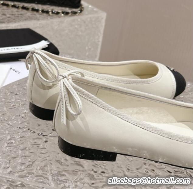 Sumptuous Chanel Calfskin & Grosgrain Ballet Flat with Back Bow White 802060