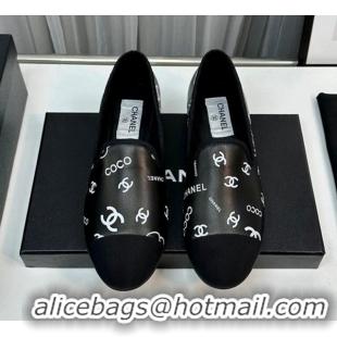 Luxurious Chanel CC Printed Calfskin Loafers Black 805019