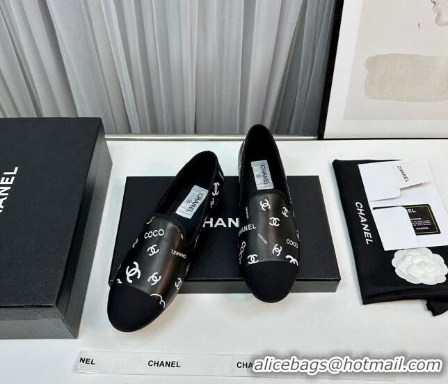 Luxurious Chanel CC Printed Calfskin Loafers Black 805019