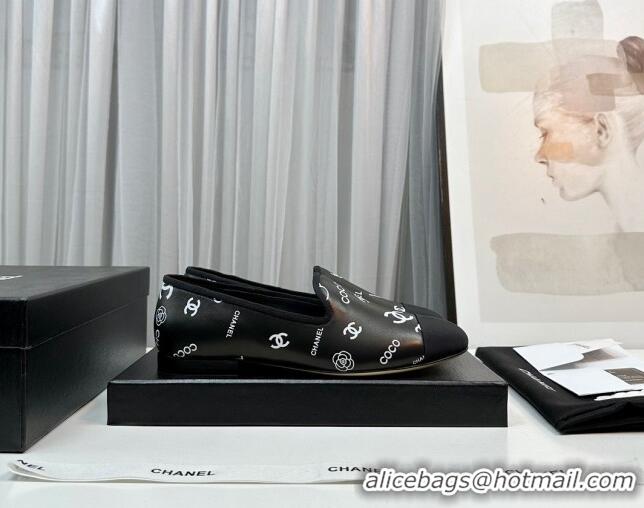 Luxurious Chanel CC Printed Calfskin Loafers Black 805019