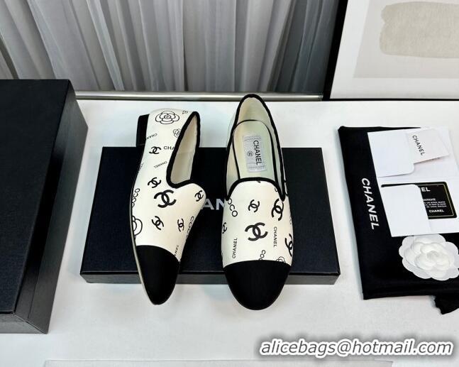 Lowest Price Chanel CC Printed Calfskin Loafers White 805020