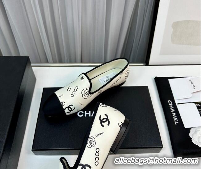 Lowest Price Chanel CC Printed Calfskin Loafers White 805020