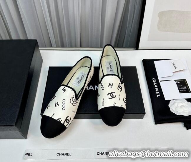 Lowest Price Chanel CC Printed Calfskin Loafers White 805020