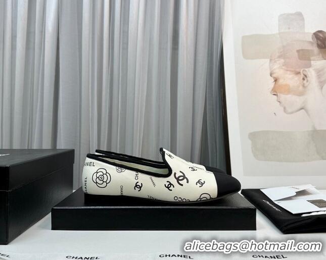 Lowest Price Chanel CC Printed Calfskin Loafers White 805020