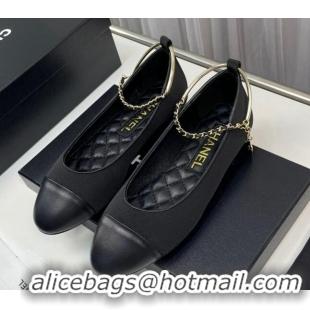 Best Price Chanel Fabric Ballet Flat with Chain Loop Black 805022