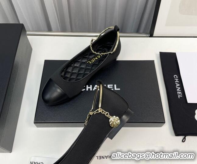 Best Price Chanel Fabric Ballet Flat with Chain Loop Black 805022