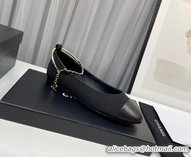 Best Price Chanel Fabric Ballet Flat with Chain Loop Black 805022