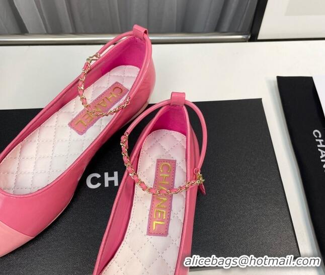 Unique Style Chanel Shiny Calfskin Ballet Flat with Chain Loop Pink 805026