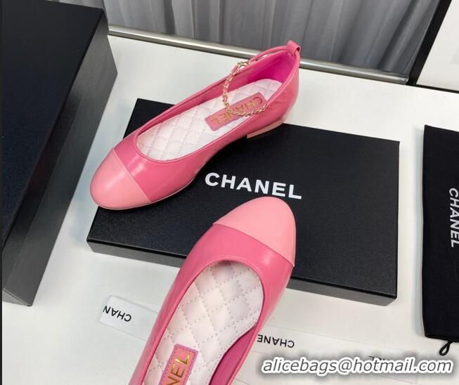 Unique Style Chanel Shiny Calfskin Ballet Flat with Chain Loop Pink 805026