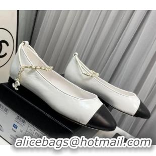 Purchase Chanel Shiny Calfskin Ballet Flat with Chain Loop White 805027