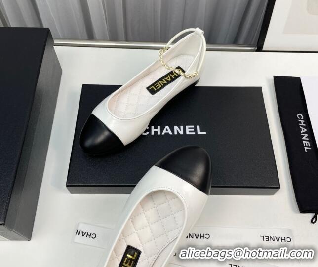 Purchase Chanel Shiny Calfskin Ballet Flat with Chain Loop White 805027