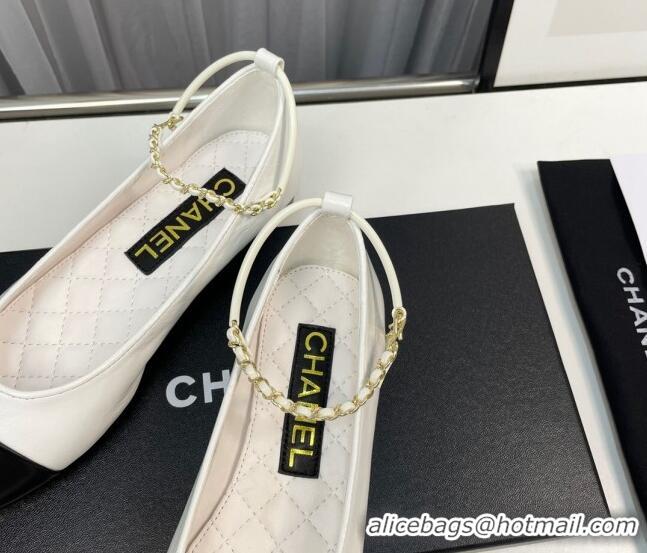 Purchase Chanel Shiny Calfskin Ballet Flat with Chain Loop White 805027