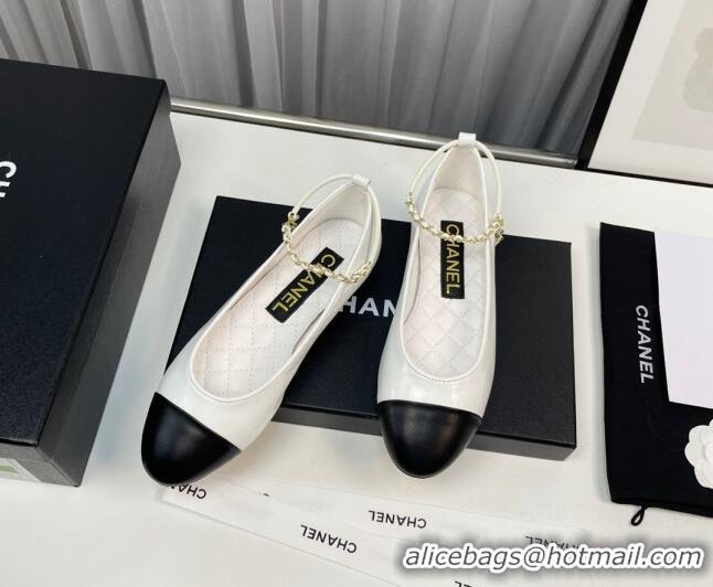 Purchase Chanel Shiny Calfskin Ballet Flat with Chain Loop White 805027