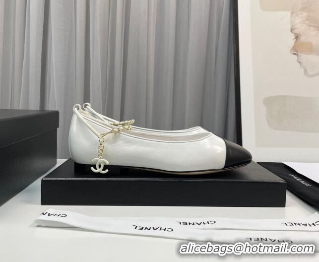 Purchase Chanel Shiny Calfskin Ballet Flat with Chain Loop White 805027