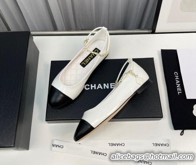 Purchase Chanel Shiny Calfskin Ballet Flat with Chain Loop White 805027