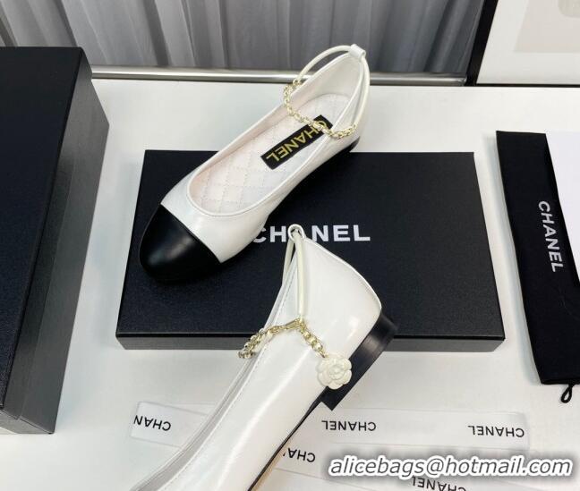 Purchase Chanel Shiny Calfskin Ballet Flat with Chain Loop White 805027