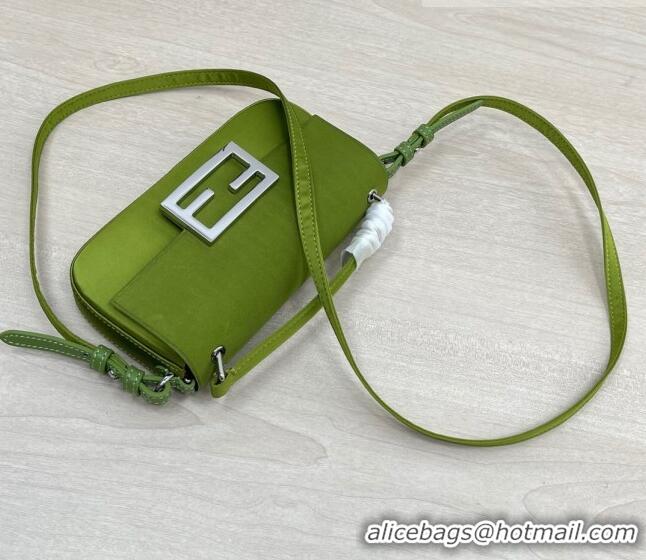 Luxury Discount Fendi Baguette Bag Phone in Satin 9031 Green 2023