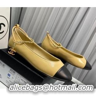 Most Popular Chanel Shiny Calfskin Ballet Flat with Chain Loop Beige 805028