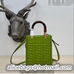 Promotional Fendi Sunshine FF Leather Mini Shopper Bag 015 Green 2023