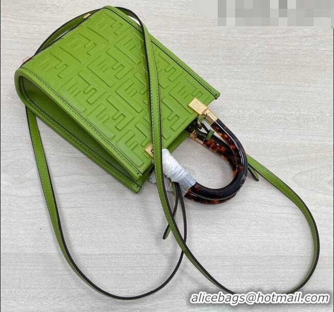 Promotional Fendi Sunshine FF Leather Mini Shopper Bag 015 Green 2023