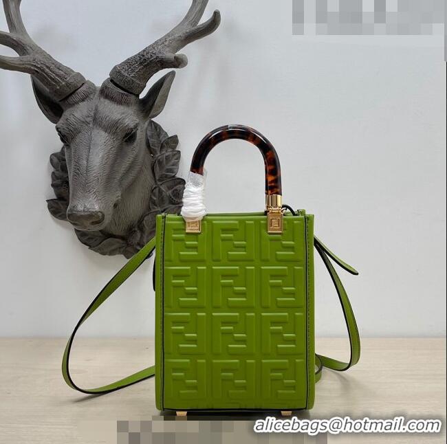 Promotional Fendi Sunshine FF Leather Mini Shopper Bag 015 Green 2023