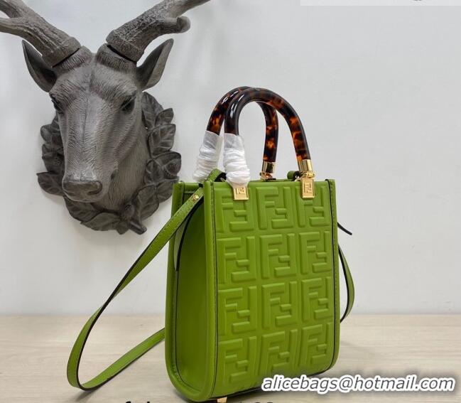 Promotional Fendi Sunshine FF Leather Mini Shopper Bag 015 Green 2023