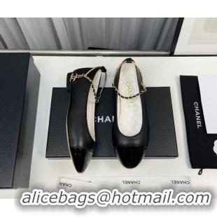 Shop Duplicate Chanel Lambskin & Shiny Calfskin Ballet Flat with Chain Loop Black 805029