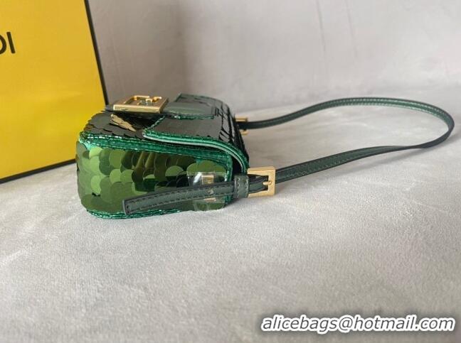 Original Cheap Fendi Baguette 1997 Sequins Mini Bag 0191M72 Green 2023