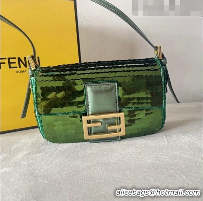 Original Cheap Fendi Baguette 1997 Sequins Mini Bag 0191M72 Green 2023