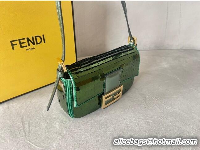 Original Cheap Fendi Baguette 1997 Sequins Mini Bag 0191M72 Green 2023