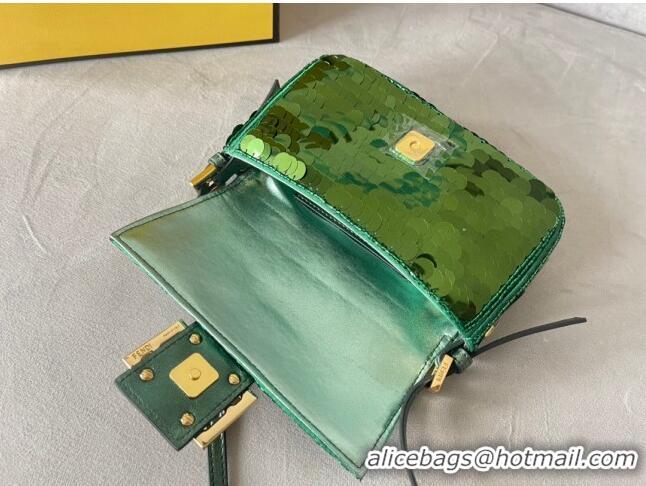 Original Cheap Fendi Baguette 1997 Sequins Mini Bag 0191M72 Green 2023