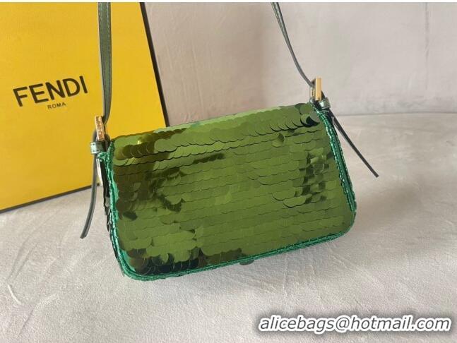 Original Cheap Fendi Baguette 1997 Sequins Mini Bag 0191M72 Green 2023