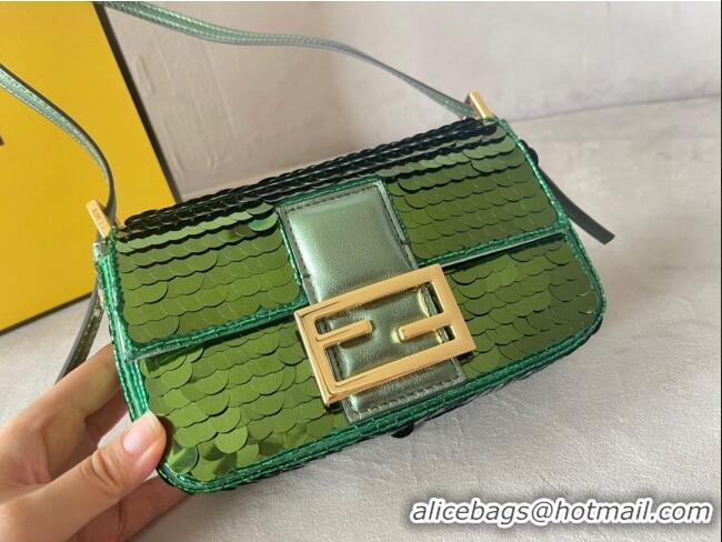 Original Cheap Fendi Baguette 1997 Sequins Mini Bag 0191M72 Green 2023