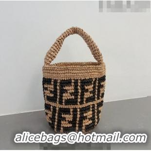 Particularly Recommended Fendi FF Straw Mini Bag 0510 Khaki/Black 2023