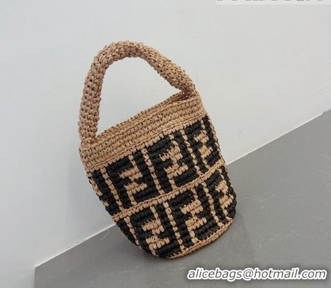 Particularly Recommended Fendi FF Straw Mini Bag 0510 Khaki/Black 2023