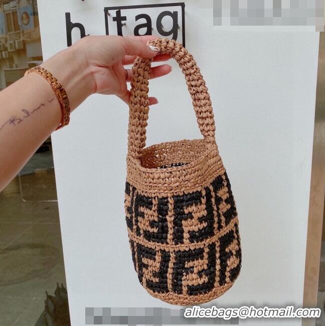 Particularly Recommended Fendi FF Straw Mini Bag 0510 Khaki/Black 2023