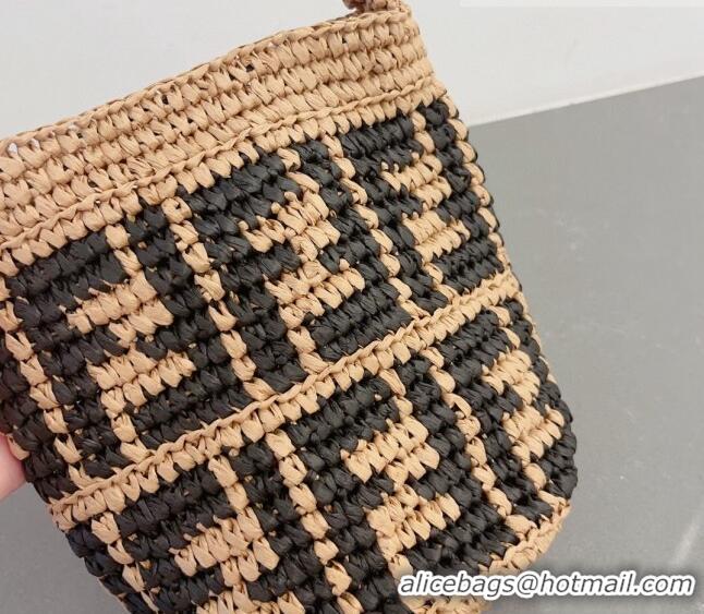 Particularly Recommended Fendi FF Straw Mini Bag 0510 Khaki/Black 2023