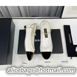 Top Design Chanel Lambskin & Shiny Calfskin Ballet Flat with Chain Loop White 805030