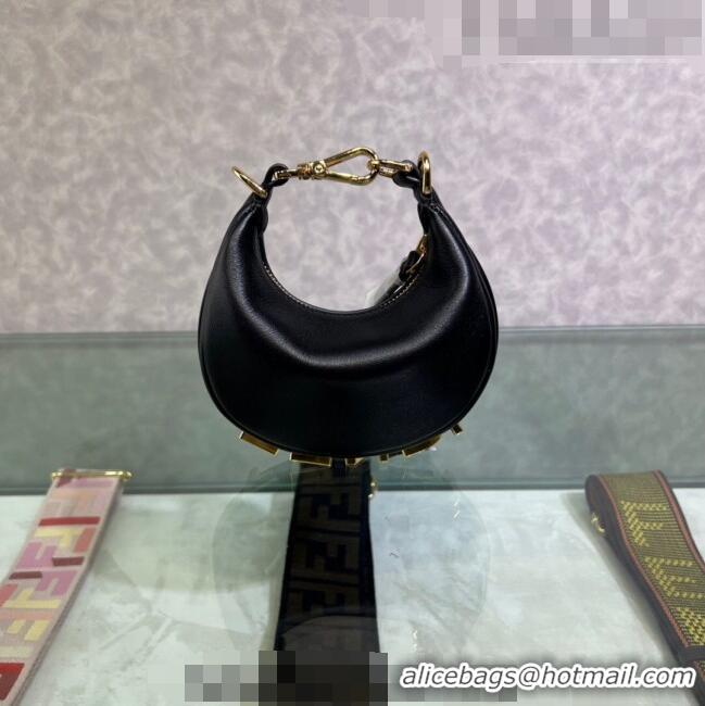 Luxurious Best Fendi Nano Fendigraphy Leather Hobo Bag Charm F3104 Black 2023