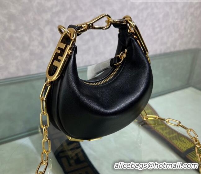 Luxurious Best Fendi Nano Fendigraphy Leather Hobo Bag Charm F3104 Black 2023