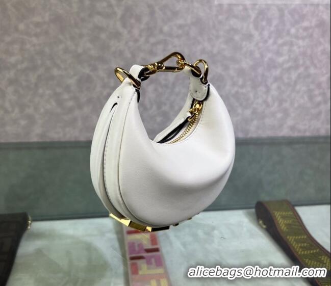 Top Quality Fendi Nano Fendigraphy Leather Hobo Bag Charm F3104 White 2023