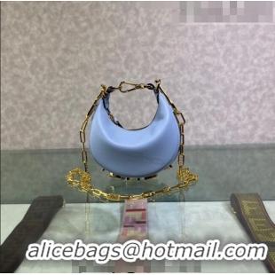 Good Quality Fendi Nano Fendigraphy Leather Hobo Bag Charm F3104 Light Blue 2023