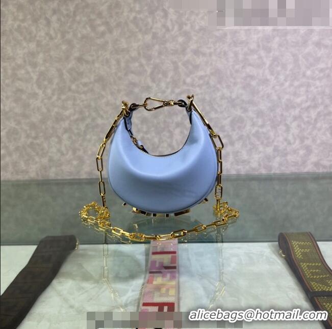 Good Quality Fendi Nano Fendigraphy Leather Hobo Bag Charm F3104 Light Blue 2023