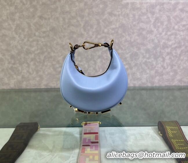 Good Quality Fendi Nano Fendigraphy Leather Hobo Bag Charm F3104 Light Blue 2023