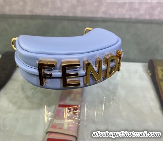 Good Quality Fendi Nano Fendigraphy Leather Hobo Bag Charm F3104 Light Blue 2023