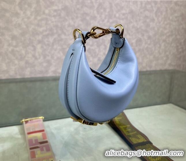 Good Quality Fendi Nano Fendigraphy Leather Hobo Bag Charm F3104 Light Blue 2023