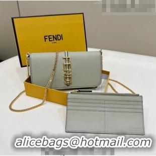 Famous Brand Fendi Fendigraphy Leather Wallet On Chain F3105 Grey 2023